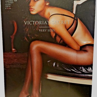 Victoria Secret Very Sexy Pantyhose Sz B Black Micro-Fishnet Control Top
