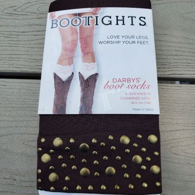 New Boot Tights One Size Nailhead Chocolate Attached Socks