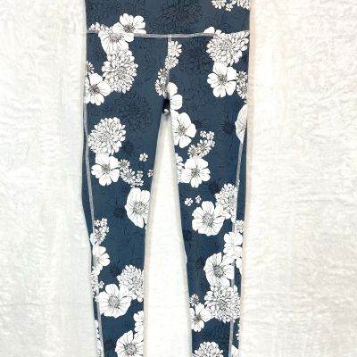 Mono B Women's Leggings Blue White Floral Small Workout Exercise Yoga