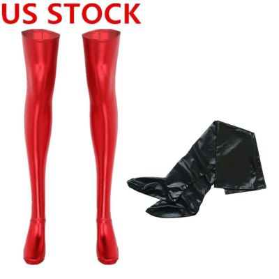 US Sexy Womens Wet Look Thigh High Stockings Shiny Solid Color Silk Long Stocks