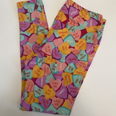 Lularoe Candy Conversation Hearts Valentines’s Day Leggings plus size TC EUC
