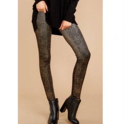 SPANX Shiny Velvet High Waist Leggings Medium Black Gold Fleck Stretch #20188R