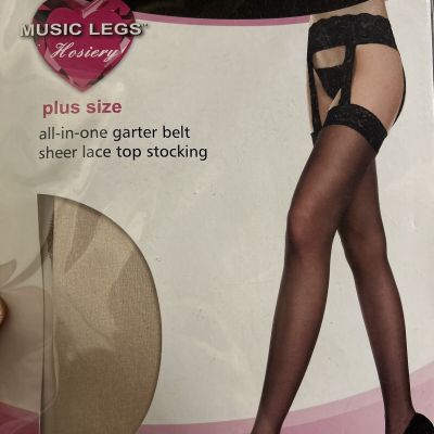 plus size all-in-one garter belt sheer lace top stocking Beiges