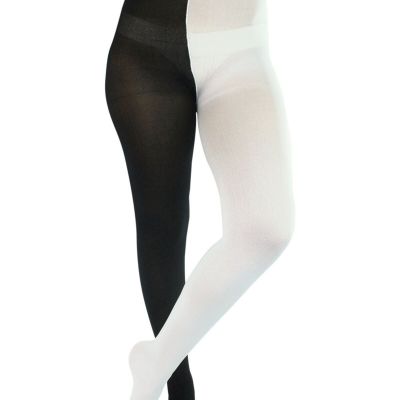 BLACK & WHITE TWO-TONE JESTER STYLE OPAQUE TIGHTS