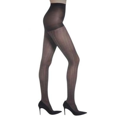 Zeza B Tights Metallic Gold Striped Black Tights Control Top Size M/L New
