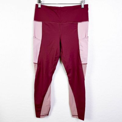 Active Life Colorblock Mesh Panels Leggings Mauve Rose Pockets Workout Fitness L