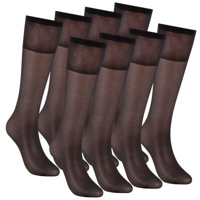 4 Pair Women Knee High Nylon Hose Socks Jet Black Stretchy Sheers Stockings New