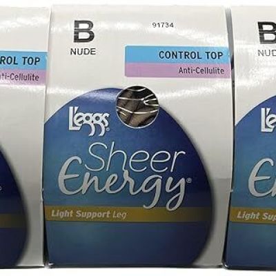 3 Pack L'eggs Sheer Energy Control Top Anti-Cellulite Pantyhose, B Nude 91734