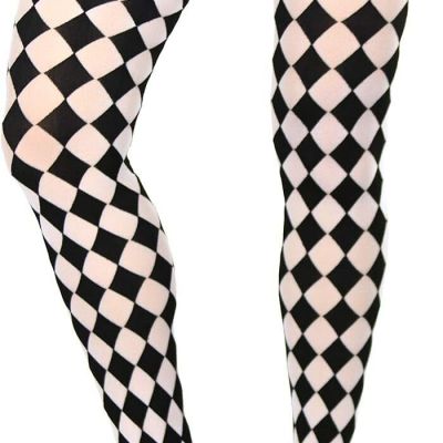 ToBeInStyle Women's Seamless One Size, Checkered Thigh High - Black/White