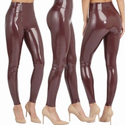 Spanx Faux Patent Leather Leggings Ruby Red Shiny Pants Large L