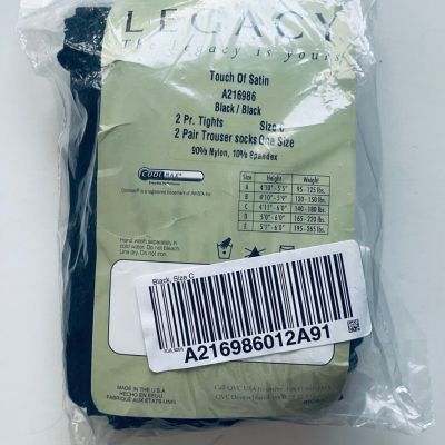 New LEGACY Touch of Satin 2pr Tights & 2pr Trouser Socks-Black-Size C