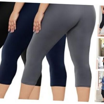 3 Pack Plus Size Leggings for Large-X-Large Plus 18inch Black/ Grey/ Navy Blue