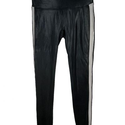 Spanx Black Faux Leather w/White Side Stripe Leggings Large $110