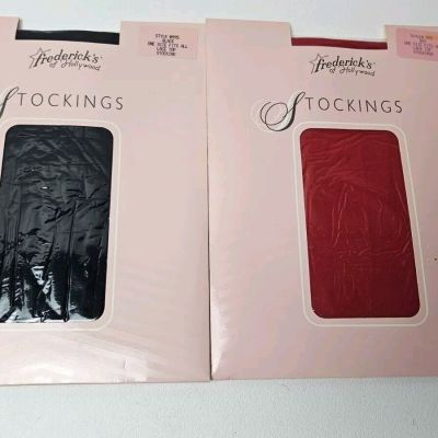 Vtg NEW Fredericks Of Hollywood Lace Top Stockings One Size Fits All Black & Red