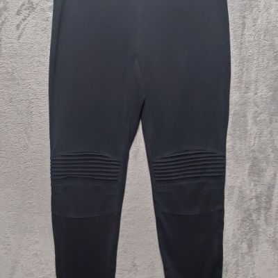 Rock & Republic Leggings Womens Large Black Pull On Ribbed Moto Knee Style