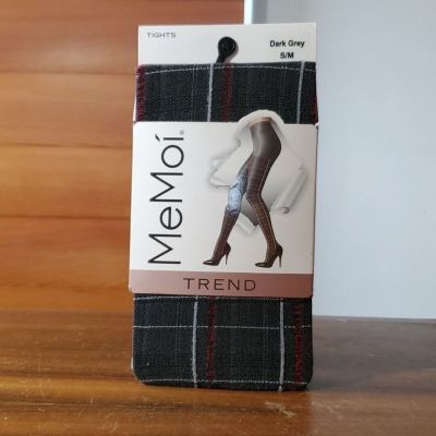 MeMoí Trend Tights NEW Opaque Pantyhose Dark Grey Red Plaid Size S/M