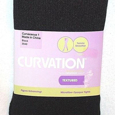 Curvation Curvaceous 1 Microfiber Textured Opaque Tummy Smoother Tights - Black