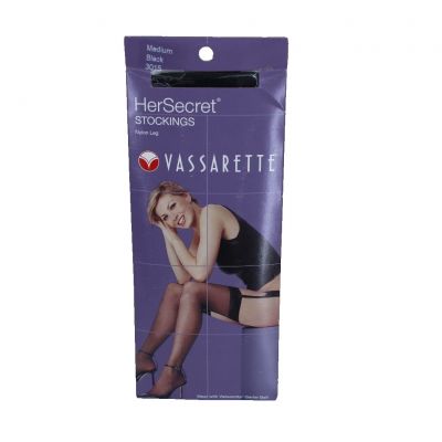 VTG Vassarette Her Secret Stockings Black Medium Nylon Leg Style 3015 Pantyhose
