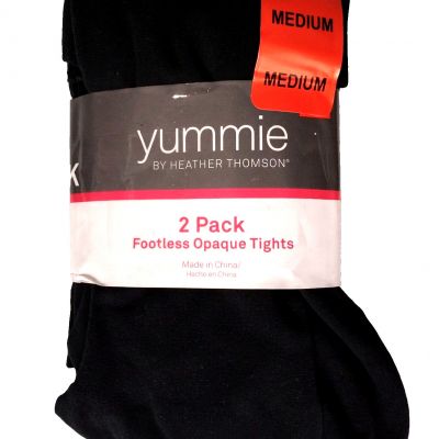 YUMMIE by Heather Thomson 2-PK Footless Opaque Tights Smooth Seam - sz M - NWT