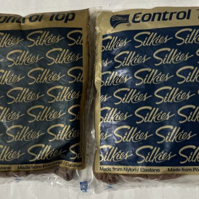 Vintage SILKIES Control Top Pantyhose SZ XL With Support Legs BEIGE Lot Of 2