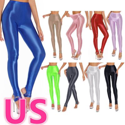 US Women Glossy Tight Shiny Pantyhose Stretch Seamless Fitness Compression Pants