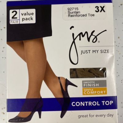 NEW 2 pack Just My Size Control Top Pantyhose Nylons Suntan Size 3X 92715