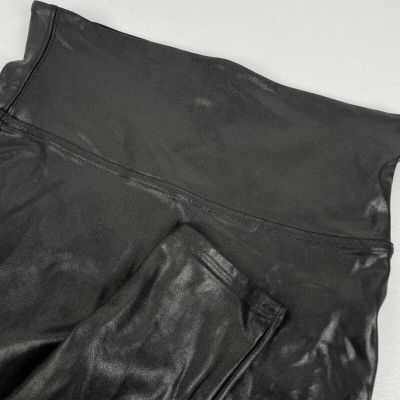 Spanx Leggings Women's Size PM Black Faux Leather Shiny Sheen Night Out