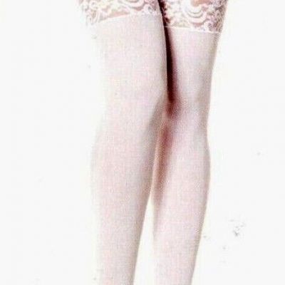 White Thigh High Stockings Lace Top Opaque Adult One Size Reg Music Legs 4747
