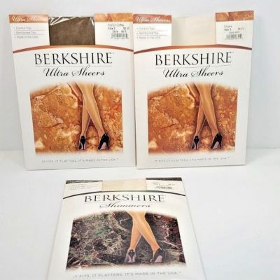 Berkshire Pantyhose Size 3 Ultra Sheers Shimmers Ivory Utopia Coffee Lot of 3