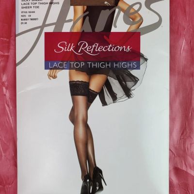 Silk Reflections Lace Top Thigh High Stockings Barely There Size CD 120-165 lbs