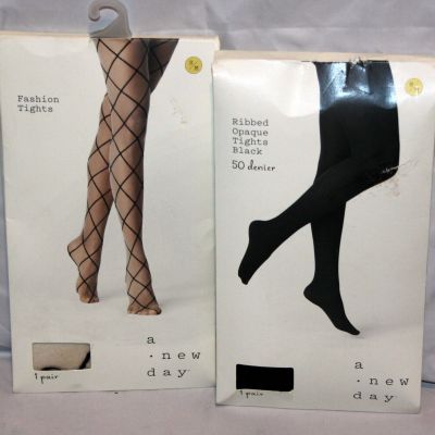 Lot of 2 Fashion Tights, ribbed  Sz S/M (A New Day) NEW
