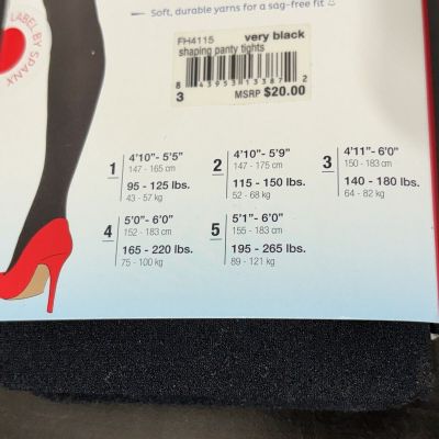 RED HOT by SPANX Shaping Panty Tights Blackout Tummy Very Black FH4115 Size 3