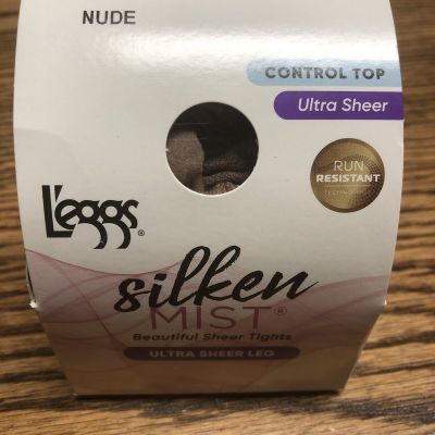Leggs Silken Mist Silky ultra Sheer Leg Control Top Pantyhose NUDE Size A New !!