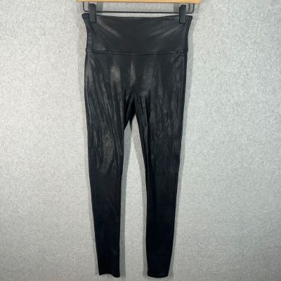 Spanx Leggings Women's S Black Faux Leather Shiny Sheen Night Out EUC