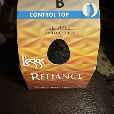 Leggs Reliance Pantyhose Control Top Enhanced Toes Size B Jet Black New  429 09