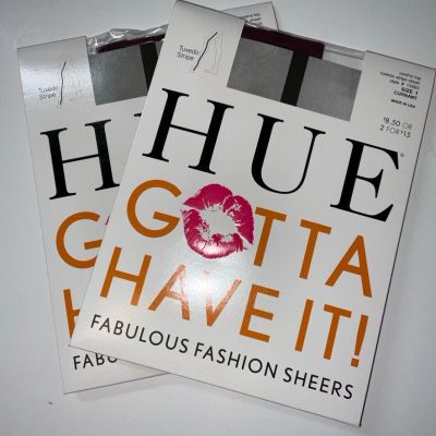 NIP 2 Pairs HUE Gotta Have It! Control Top Pantyhose Tuxedo Stripe Currant Sz 1