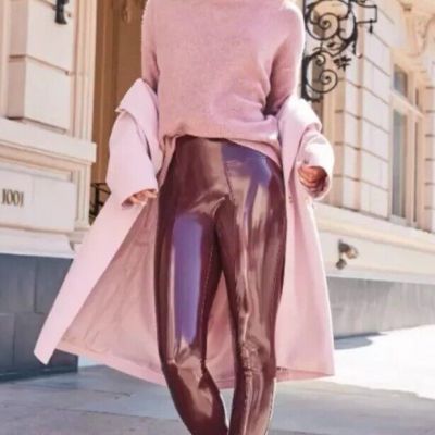 Spanx Womens Ruby Red Faux Patent Leather Leggings High Rize Stretch L  20301R