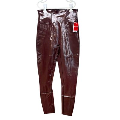 Spanx Faux Parent Leather Leggings Small Ruby Red Skinny Slimming Pull On
