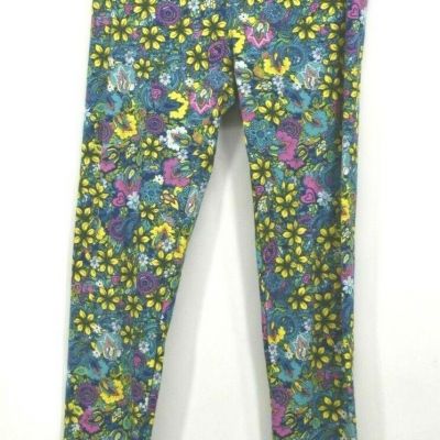 LuLaRoe Womans Overall Bright Floral Print Leggings Wide Waist One Size