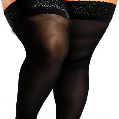 DancMolly Plus Size Thigh High Stockings, Semi Sheer Lace Top Stay Up Pantyhose