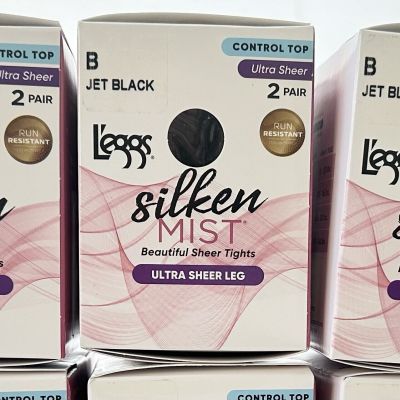 Legg’s Silken Mist Sheer Control Top Tights Size B Black 2 Pair New