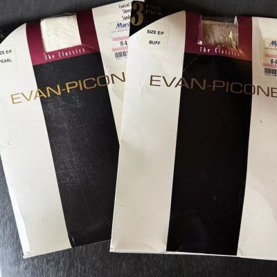 VTG Evan-Picone The Classics Sheer Pantyhose 3pk Pearl|Buff Lot Of 2 Size E/F?