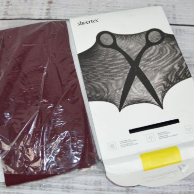 Sheertex Womens Sheer Tights Wine Size Large Control Top Rip Resist Hosiery NEW