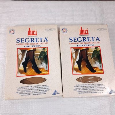 Ibici Segreta 140 Den set 2 sz 4 tan brown Sheer Knee High Support stockings