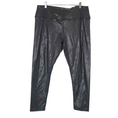 Black Tape Leggings Size 1X Black Faux Leather Shiny Casual