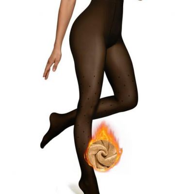 Womens Fleece Lined Tights XX-Large Fake Translucent Black Dots 80g(No Fleece)