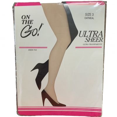 On the Go Ultra Sheer Pantyhose Size 3 Oatmeal Color  Sheer Toe New