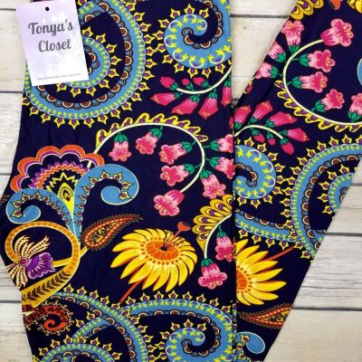 Bright Floral Paisley Leggings Buttery Soft ONE SIZE OS