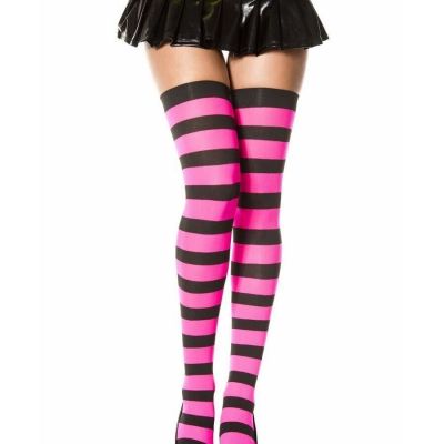 Music Legs 4701 Pink-Black Striped Thigh-High Stockings Halloween Cosplay #6640
