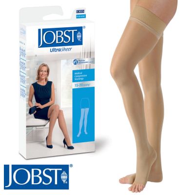 Womens UltraSheer Thigh Compression Stockings 15-20 mmhg Open Silicone Supports